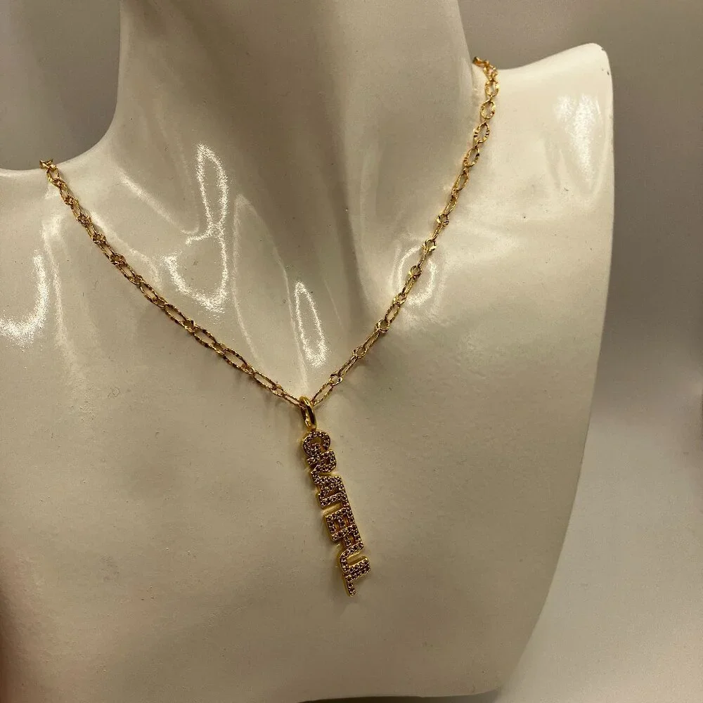 18k Real Gold Plated Figaro Chain over Brass + GRATEFUL Pendant 18 inches - Picture 2 of 10